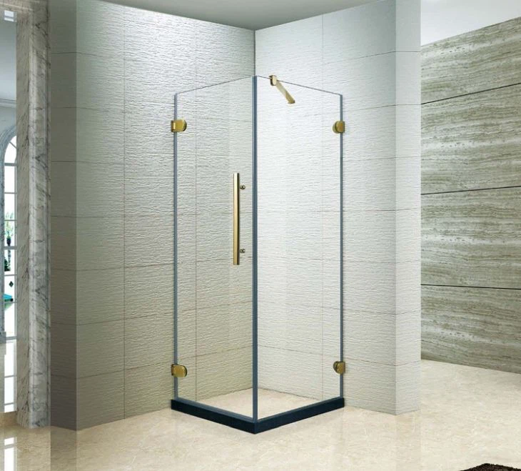 Без рамки квадратни шарнирни закалени стъклени душове, месингов хардуер, 36x 36 инча (KK3310)